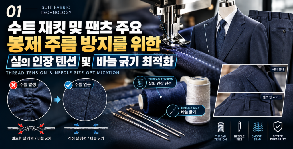 수트 봉제 텐션과 바늘 굵기 최적화