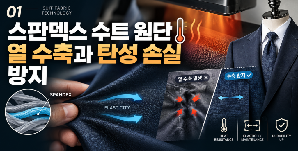 스판덱스 수트 원단 열 수축 방지 인포그래픽
